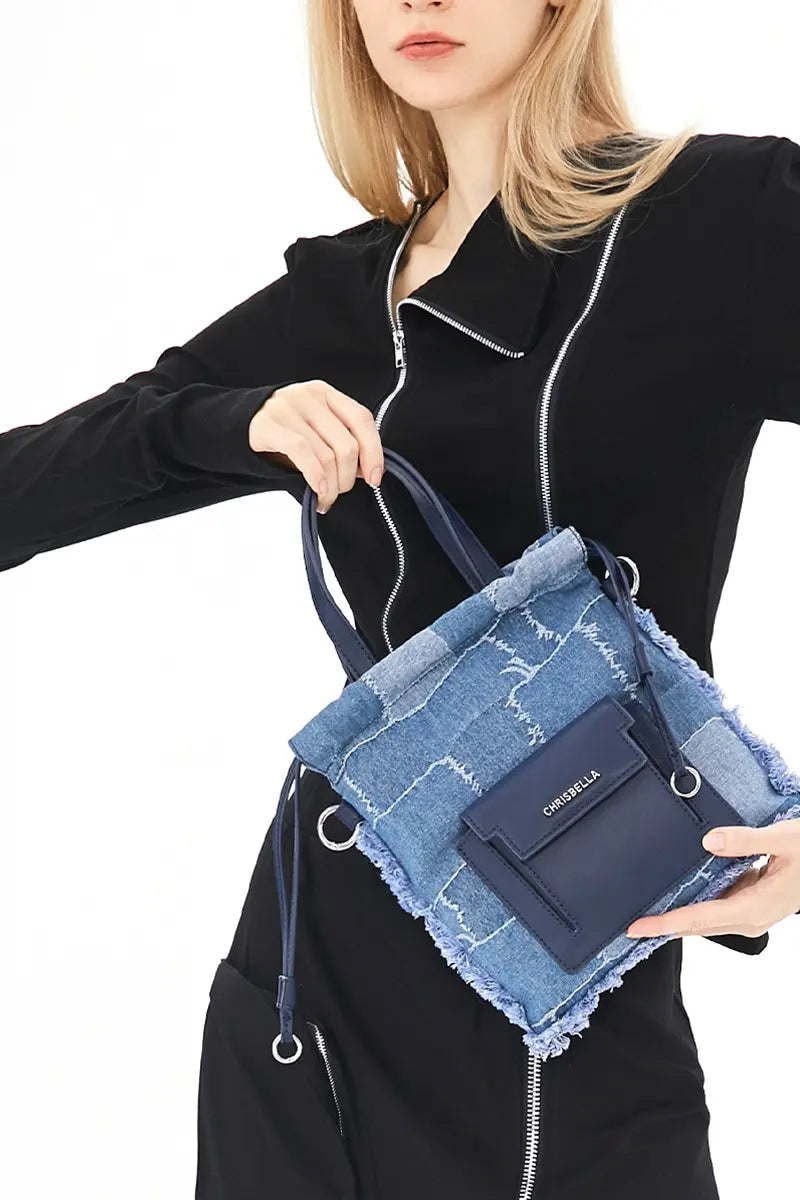 Denim Patchwork Lucky Bucket Crossbody Tote
