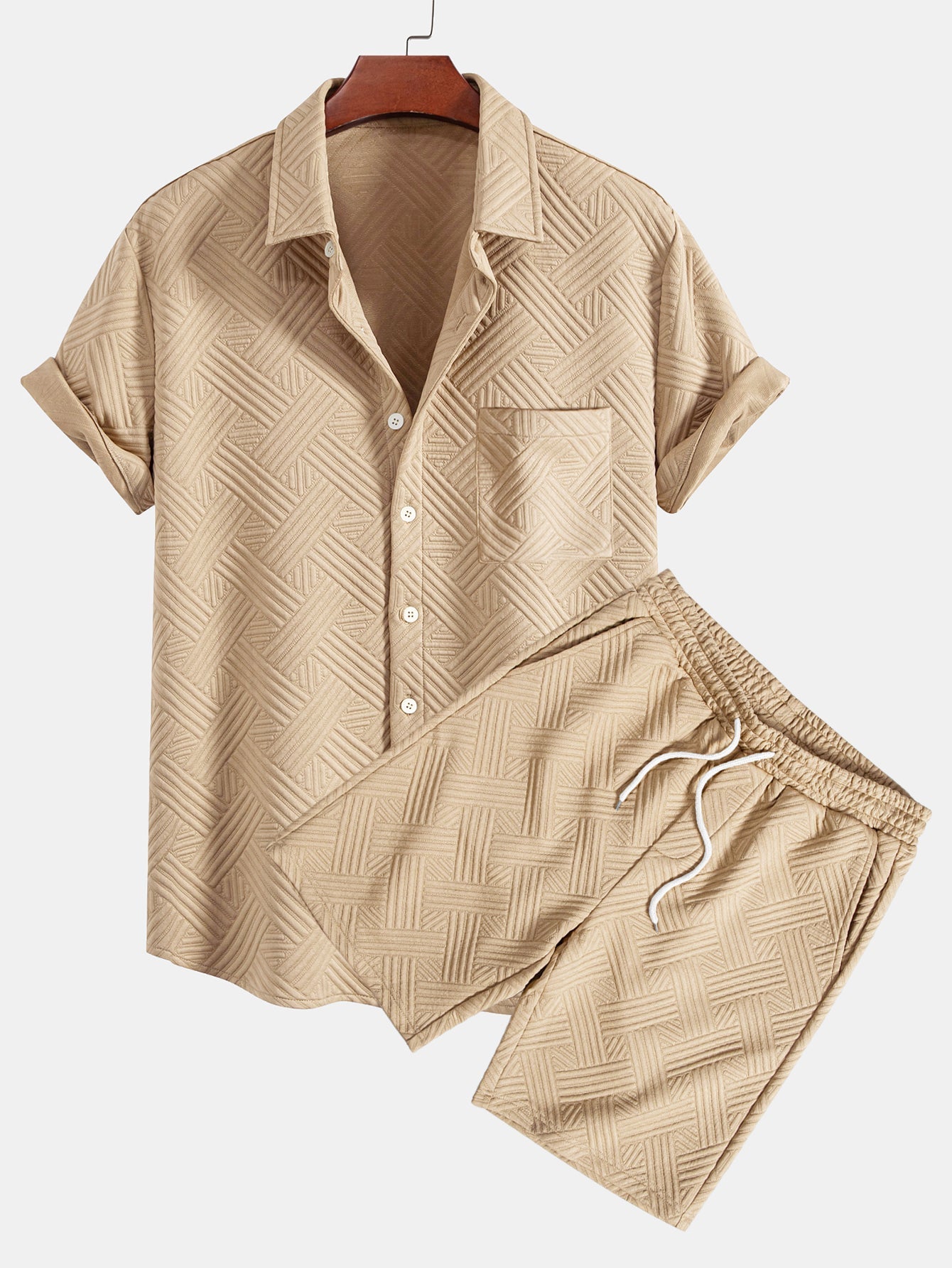 Striped Jacquard Button Up Shirt & Drawstring Shorts