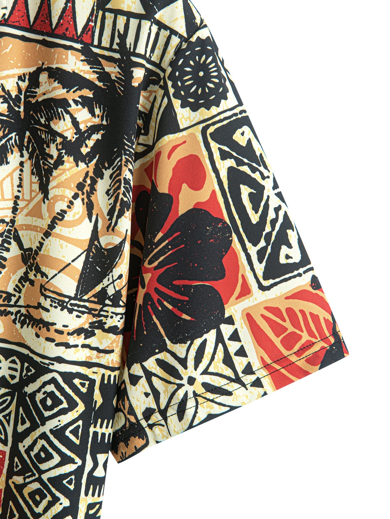 Palm Tree Turtle Ethnic Geometry Print Button Up Shirt