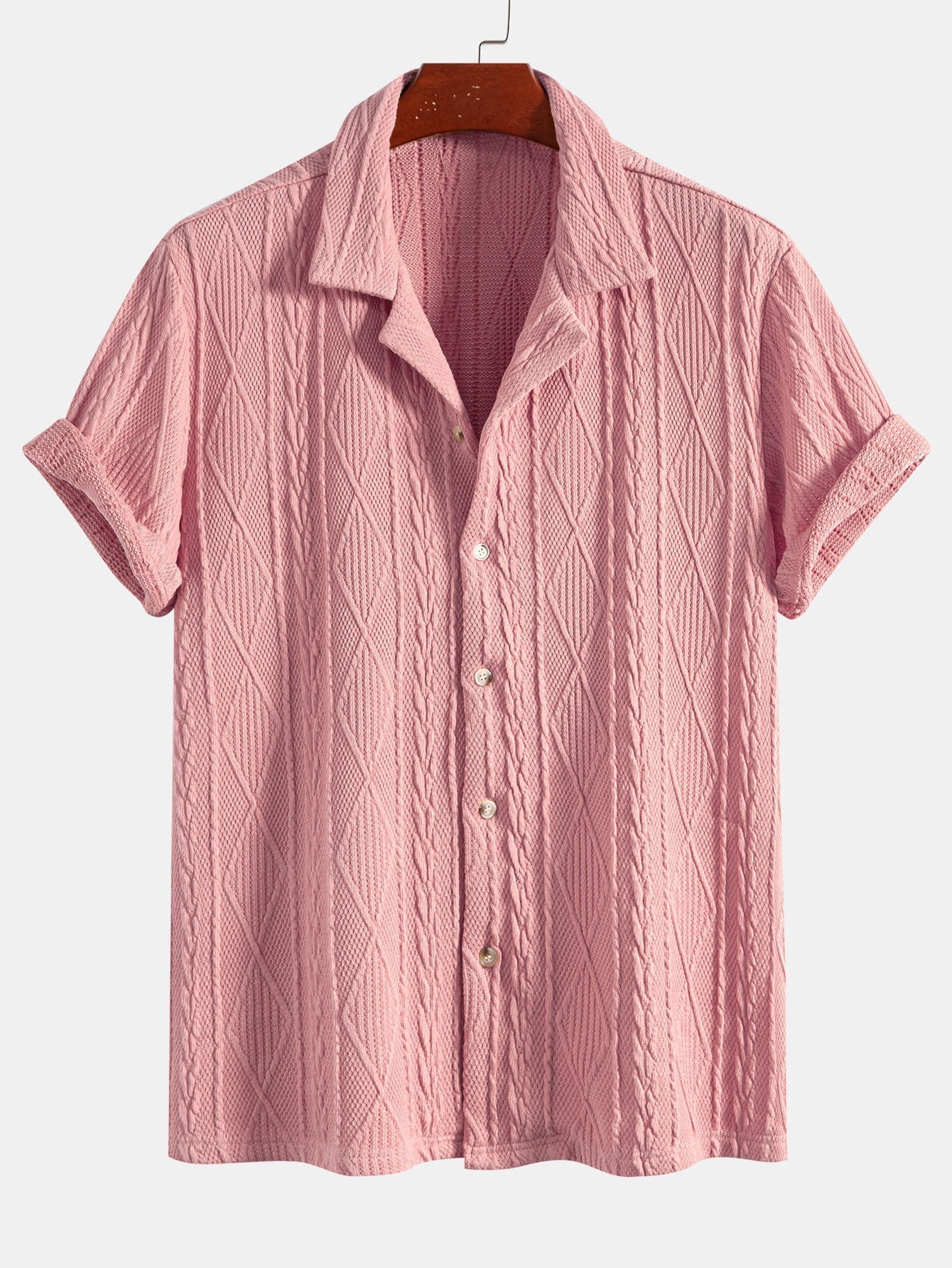 Knitted Geometric Textured Cuban Shirt & Straight Leg Linen Pants