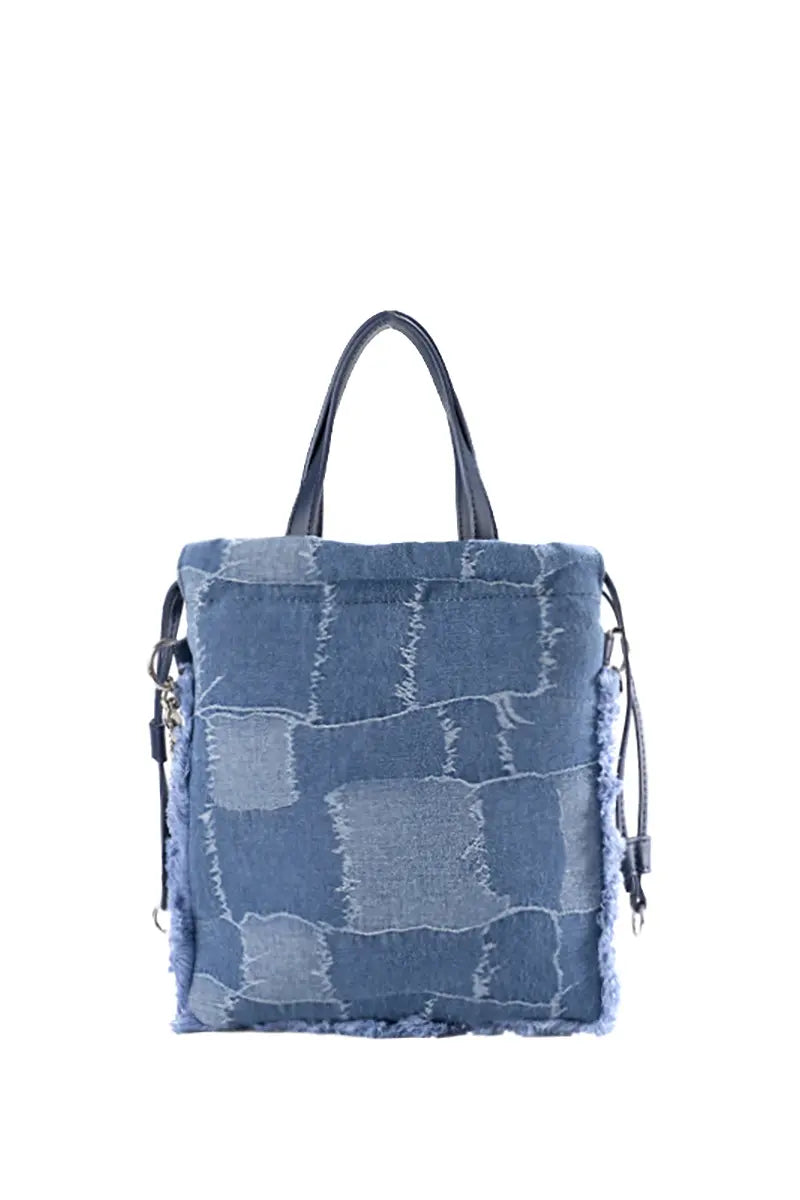 Denim Patchwork Lucky Bucket Crossbody Tote