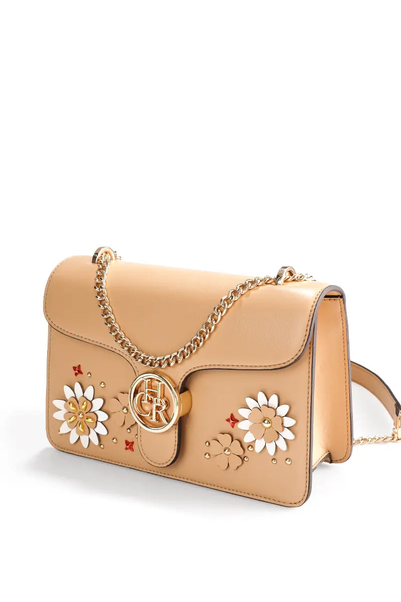 Floral Embroidered Chain Crossbody Shoulder Bag