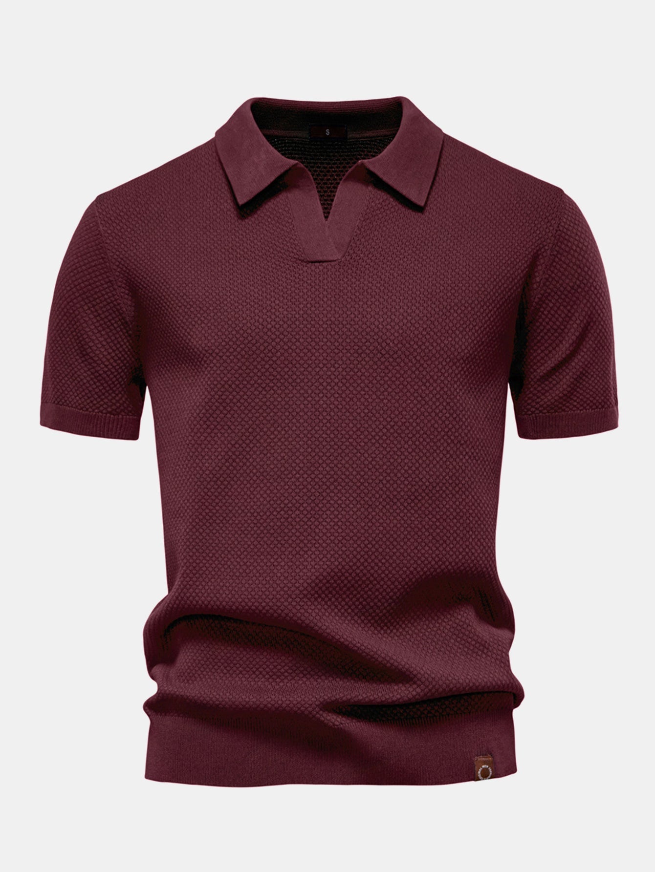 Pineapple Texture Knit V Neck Polo