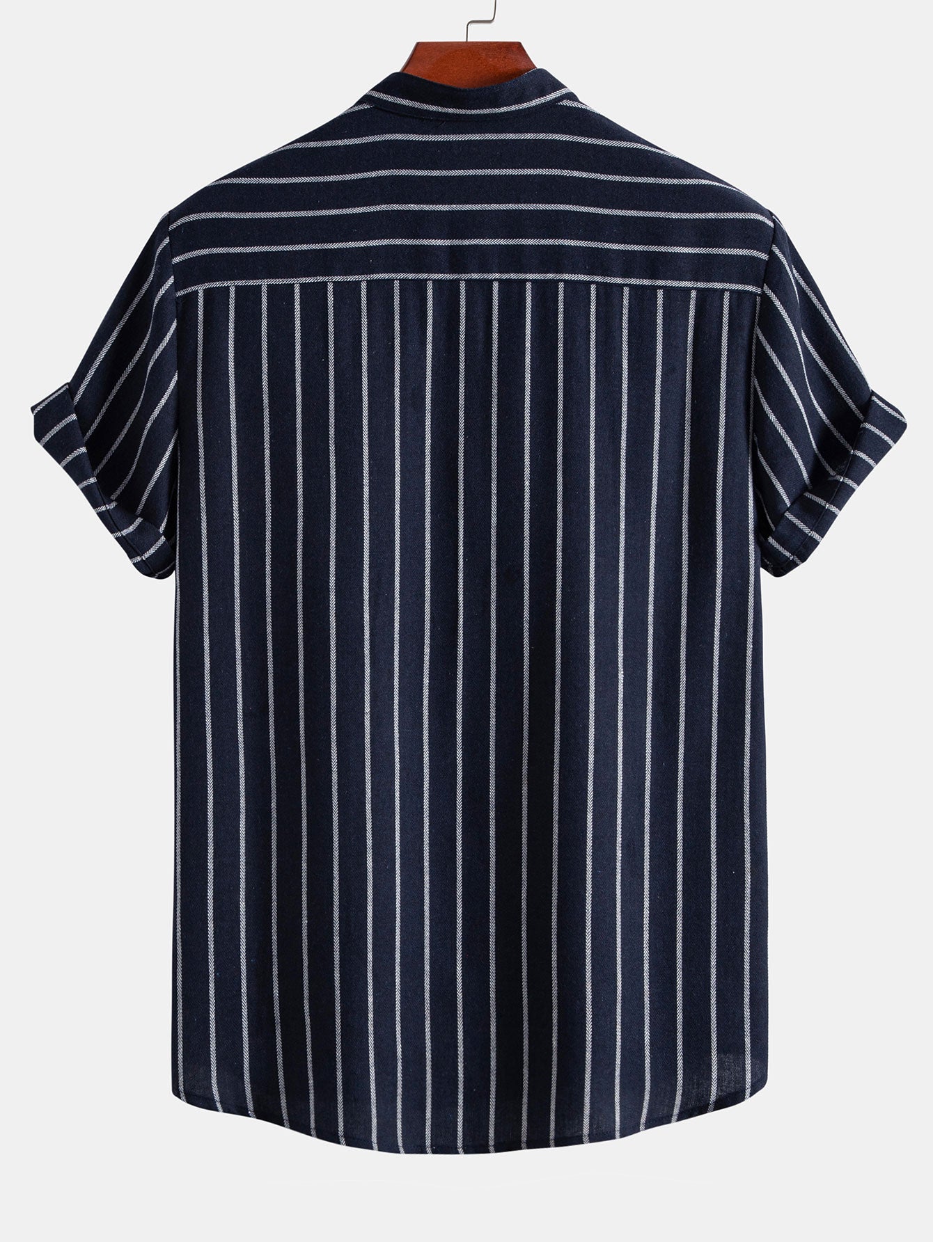 Cotton Blend Striped Stand Collar Shirt