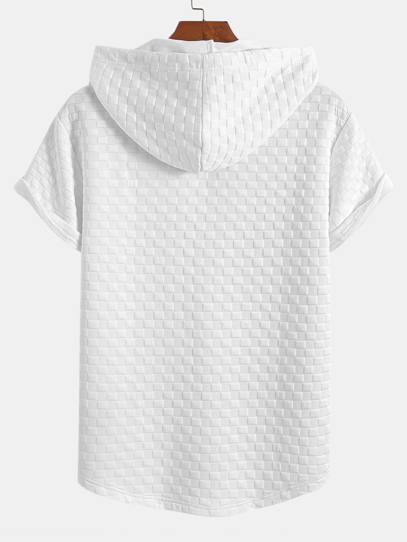 Checkerboard Jacquard Arc Hem Hooded T-Shirt