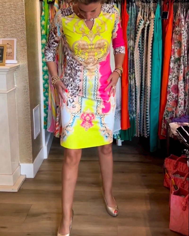 Half-sleeve cutout printed dress