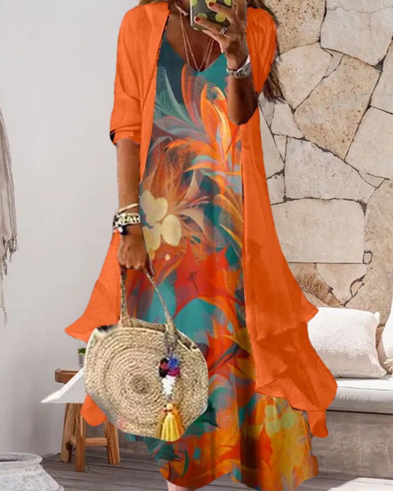 Printed dress cover-up two piece set