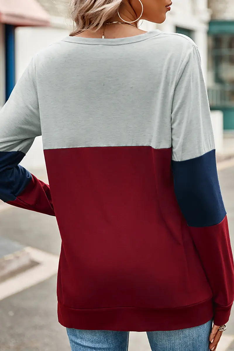 Colorblock Hollow-Out Loose Sweatshirt