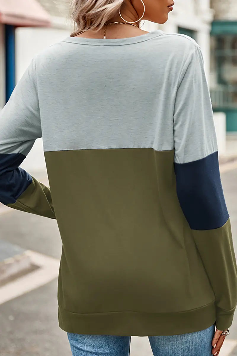 Colorblock Hollow-Out Loose Sweatshirt