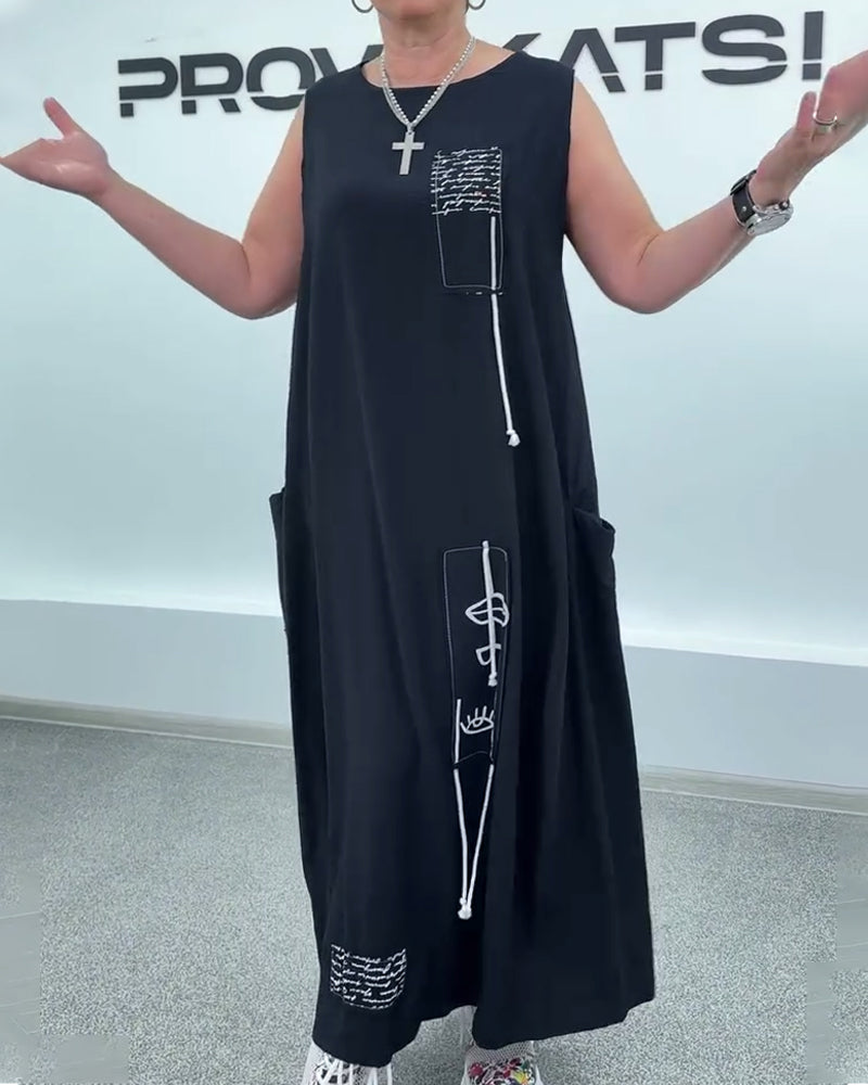 Sleeveless Oversized Letter Print Dress