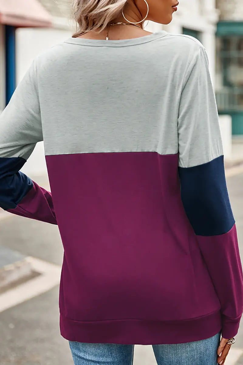 Colorblock Hollow-Out Loose Sweatshirt