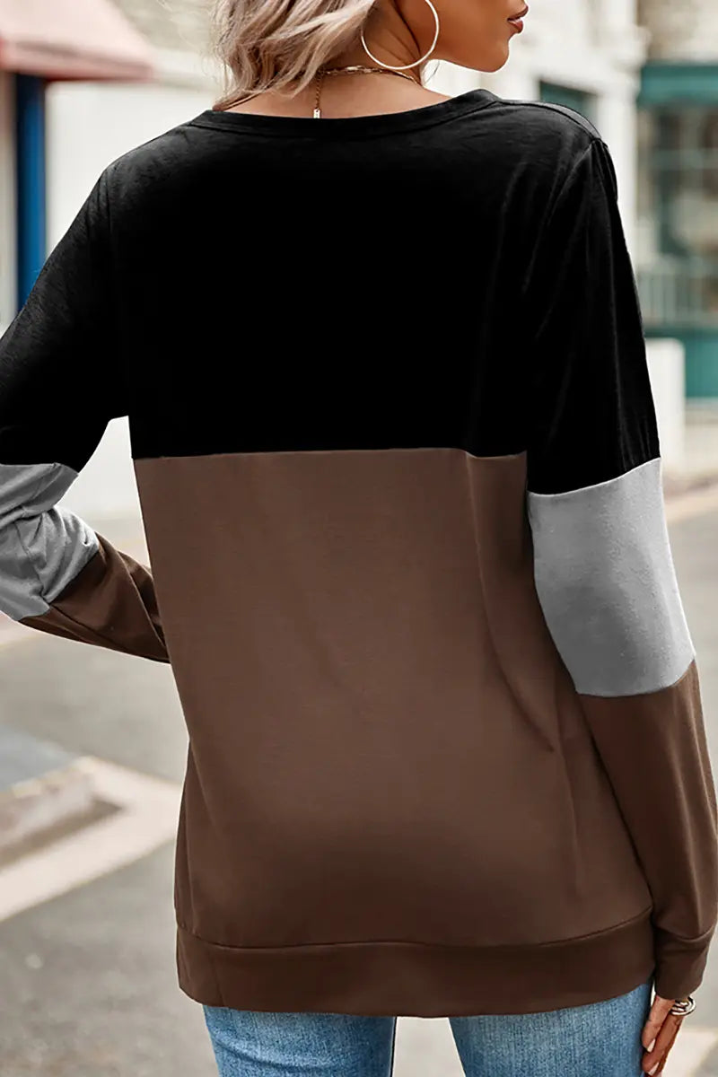 Colorblock Hollow-Out Loose Sweatshirt