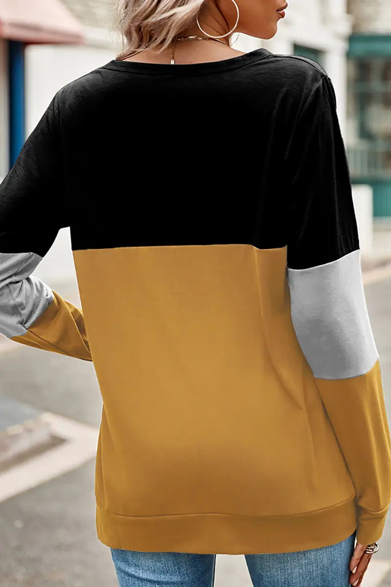 Colorblock Hollow-Out Loose Sweatshirt