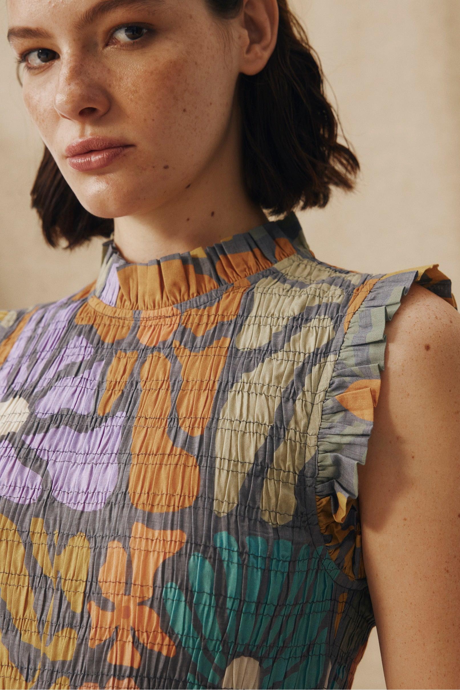 Multicolor Botanical Print Midi Dress