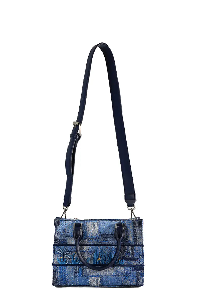 Deep Blue Structured Heavy-Stitch Tote Bag