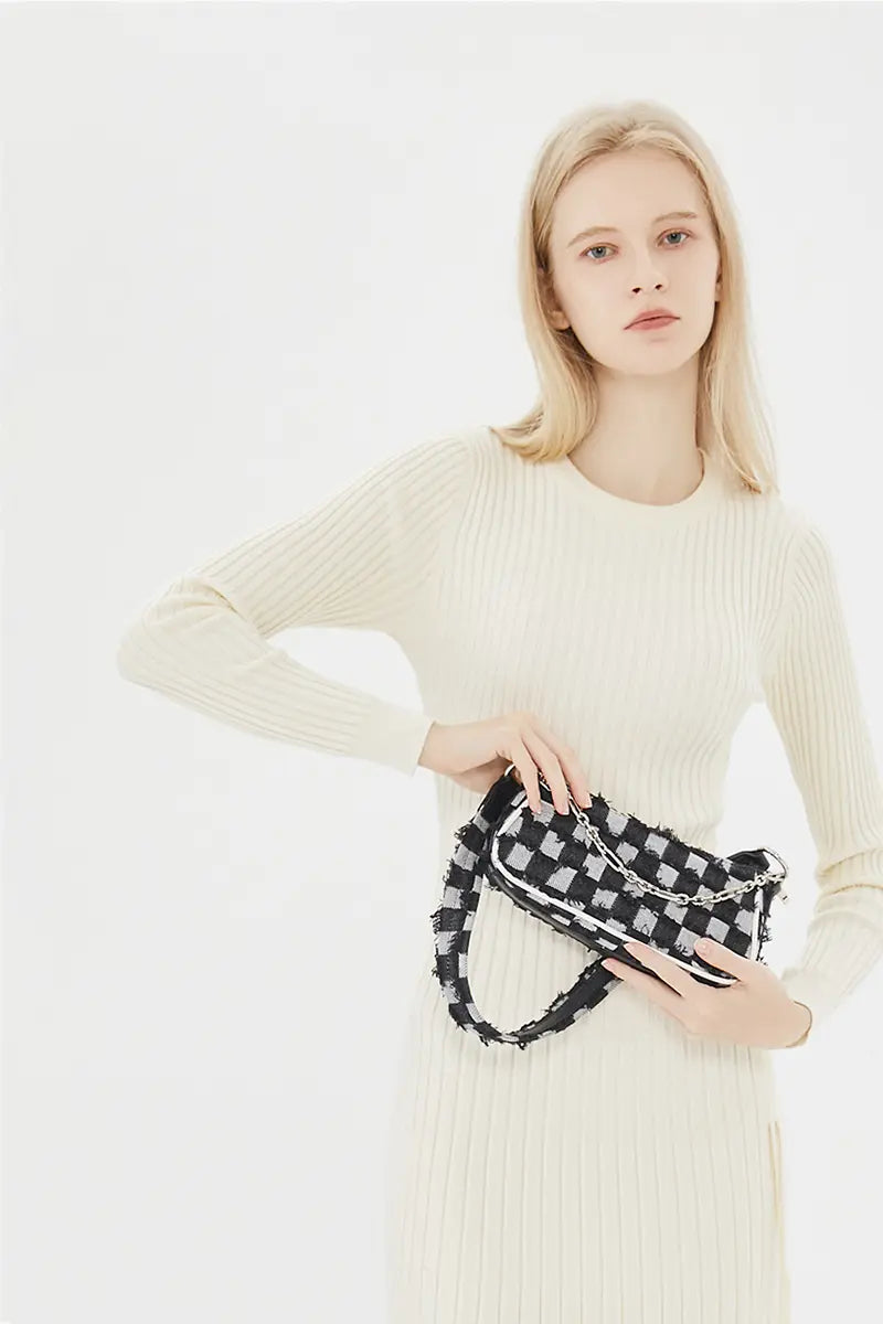 Checkerboard Chain Top Handle Shoulder Bag
