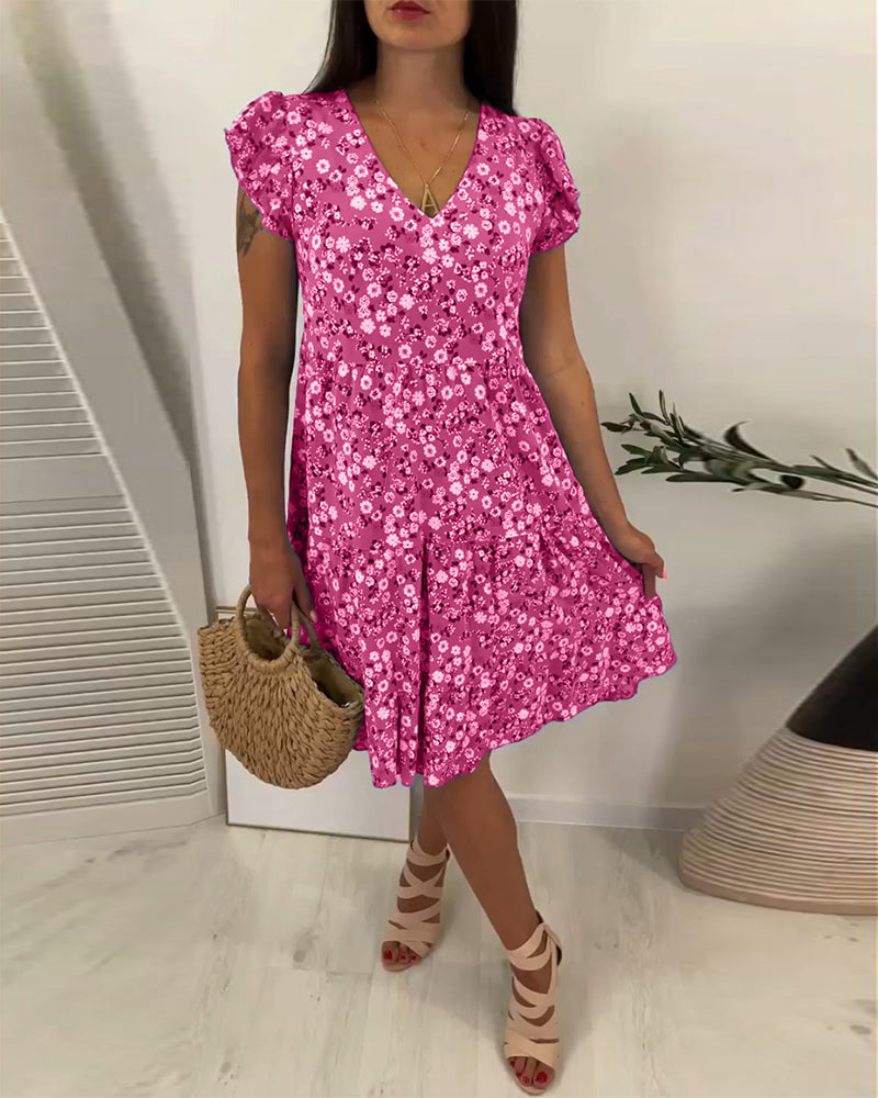 V-neck floral sleeveless midi dress