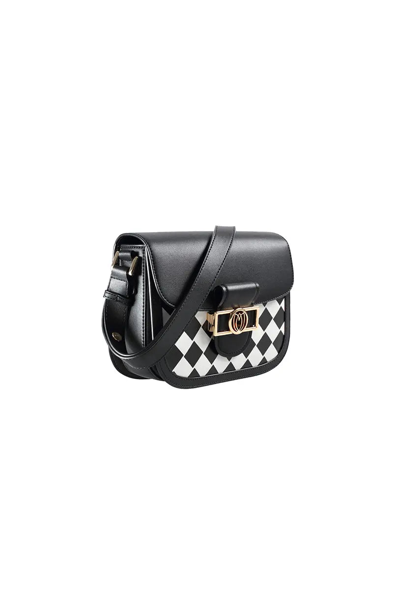 Checkerboard Saddle Crossbody Shoulder Bag