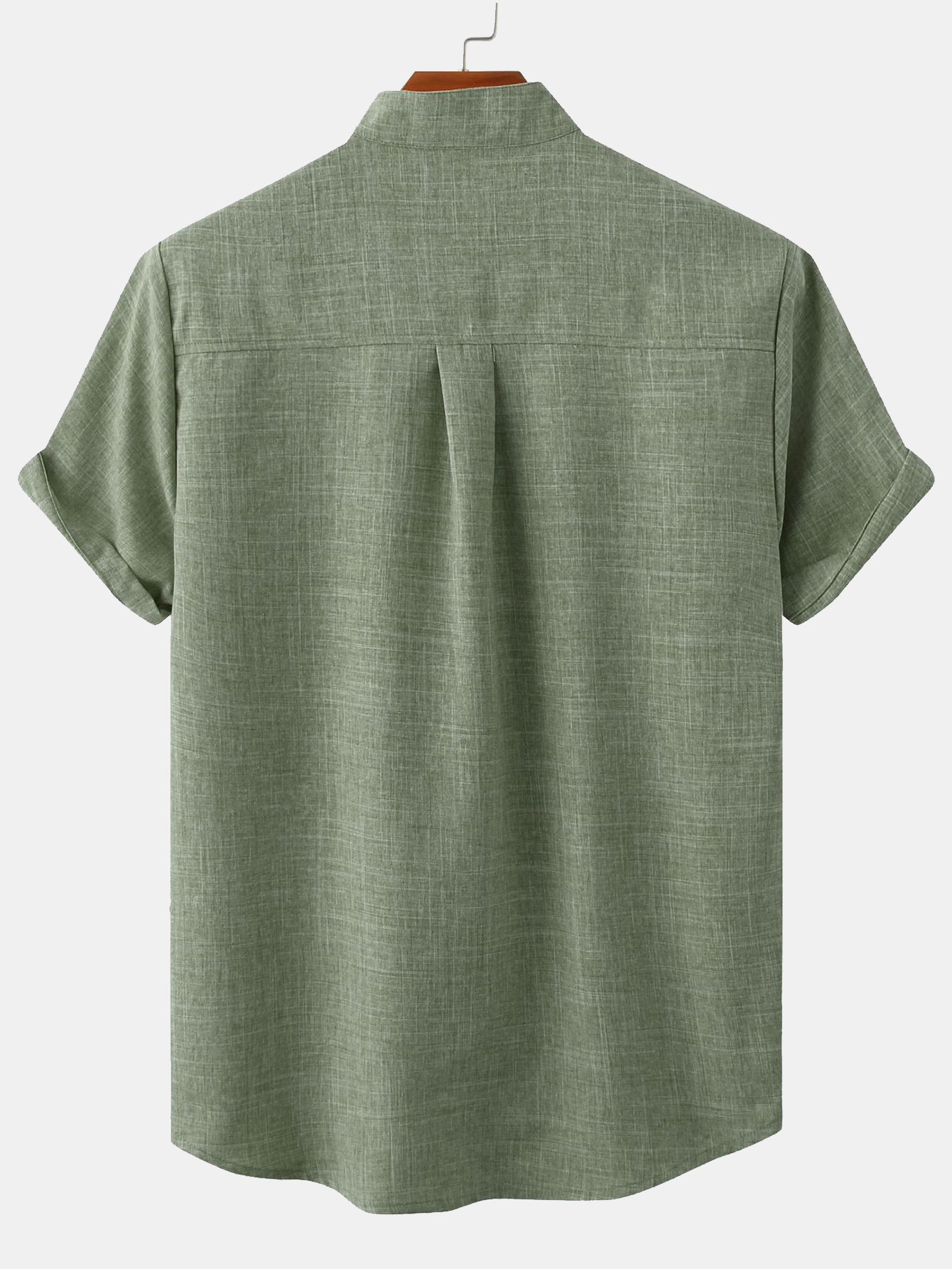 Man Stand Collar Shirt Whit Pocket