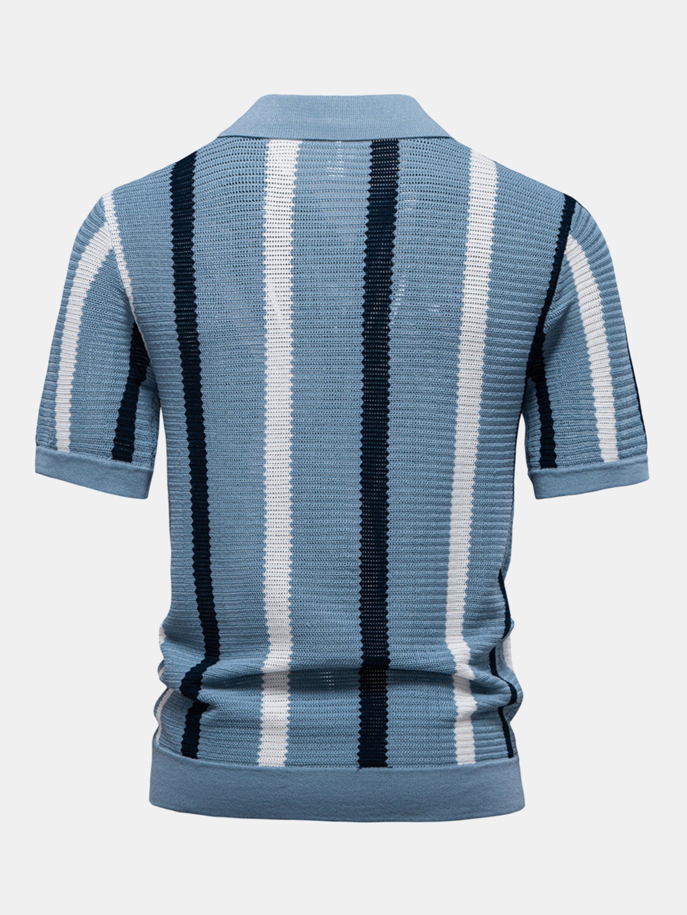 Stripe Knit V Neck Polo Shirt