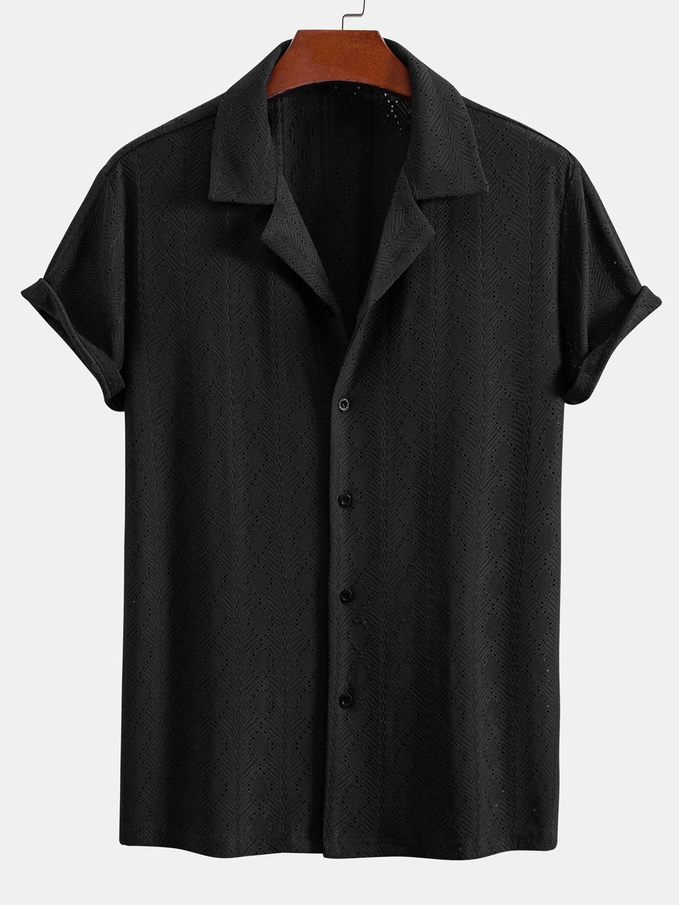 Muscle Fit Diamond Texture Cuban Shirt