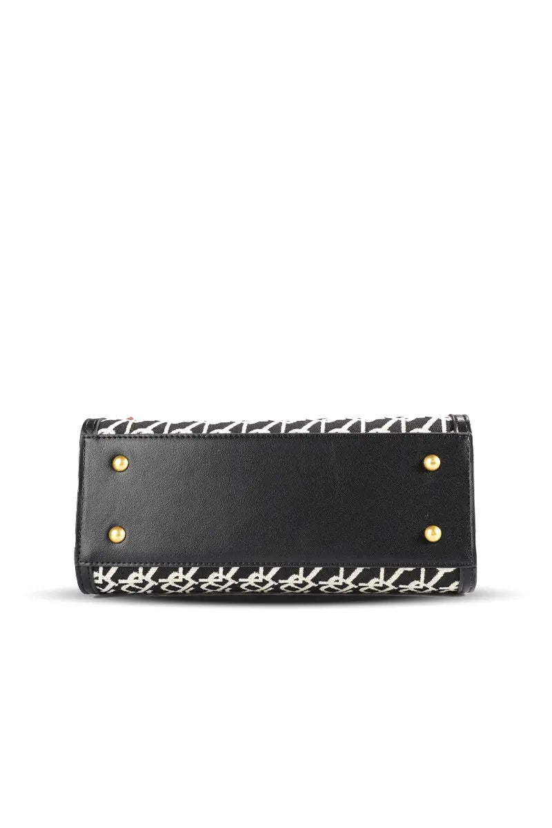 Branded Jacquard Stitch Kelly-Style Shoulder & Top Handle Bag
