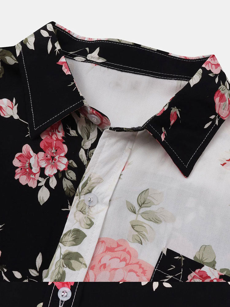 Two Tone Floral Print Shirt
