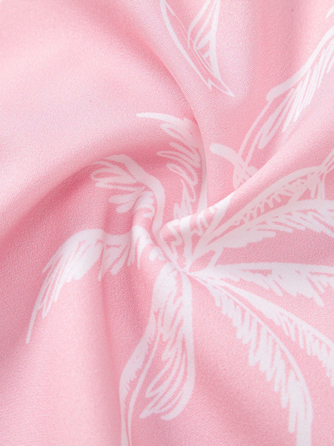 Palm Tree Island Print Button Up Shirt & Drawstring Swim Shorts