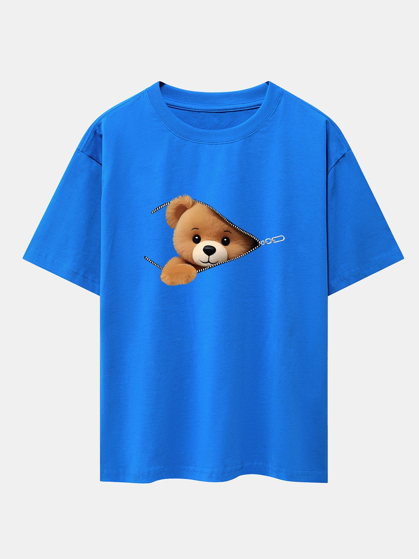 Zipper Bear Print Drop Shoulder Oversize T-Shirt