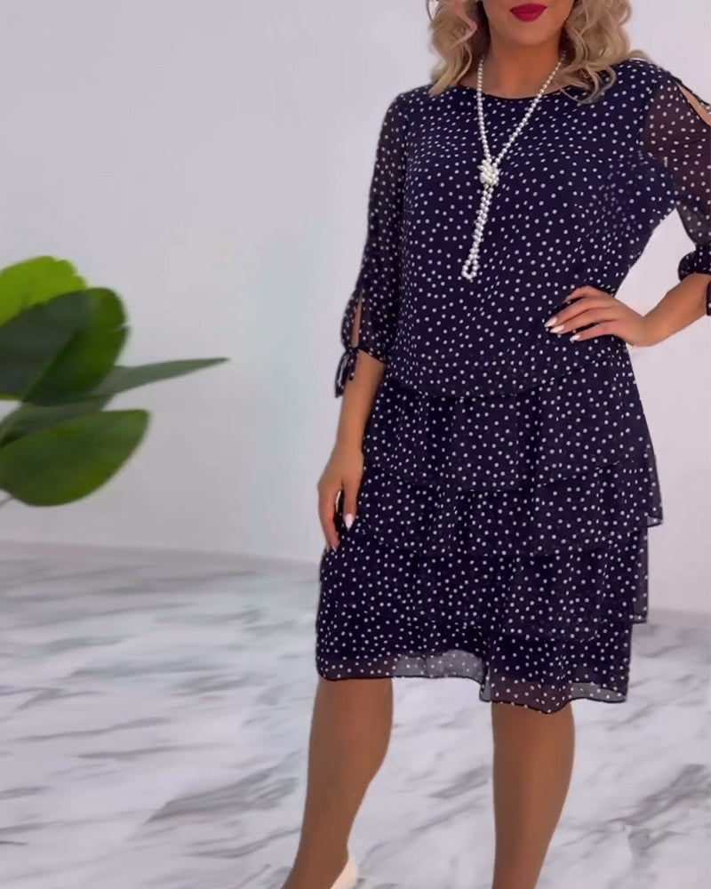 Polka dot print layered elegant dress