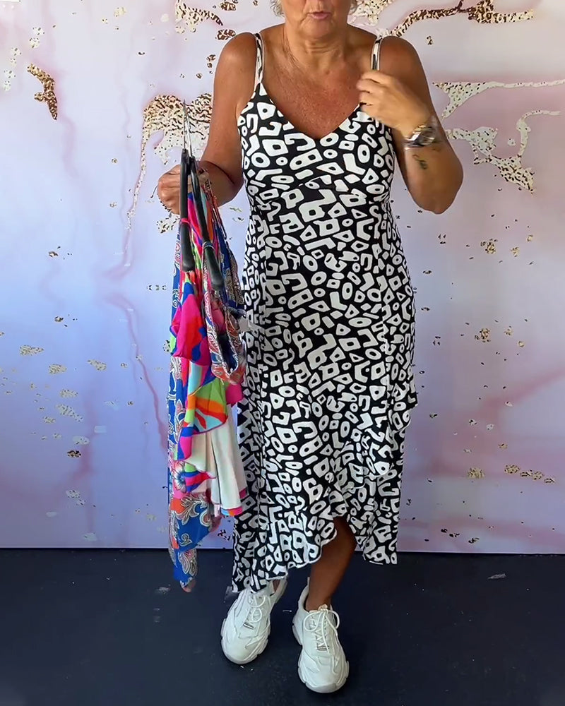 Retro print patchwork cami dress