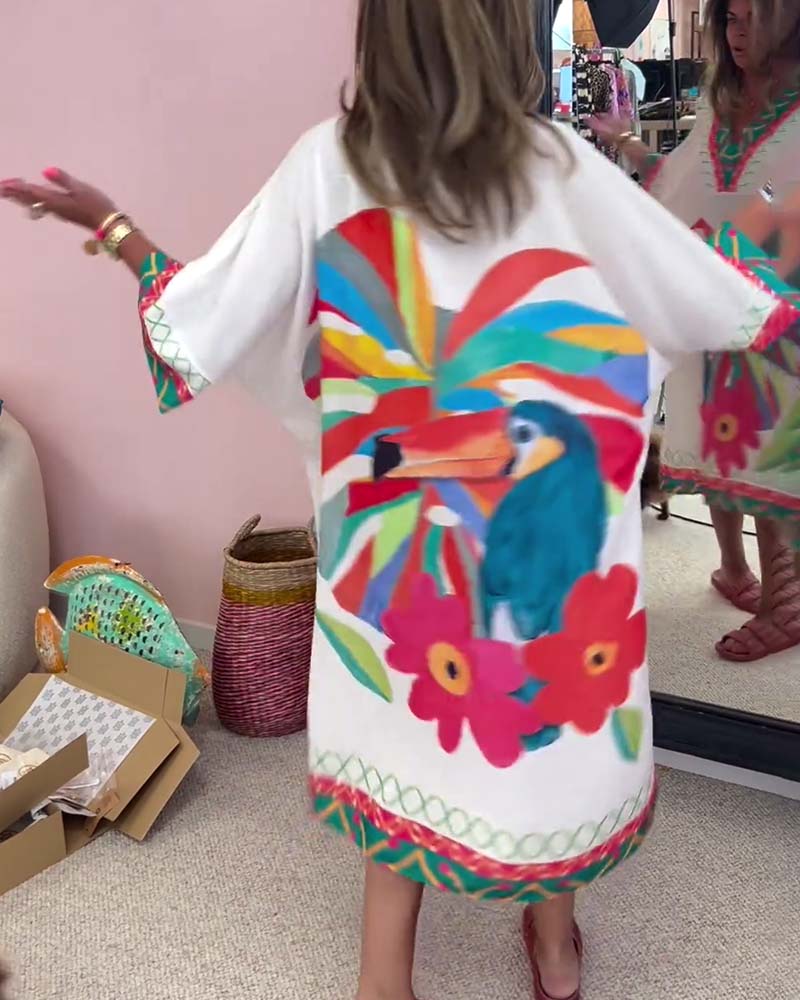 V-neck Graffiti Print Dress