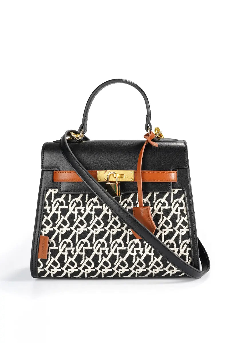Branded Jacquard Stitch Kelly-Style Shoulder & Top Handle Bag