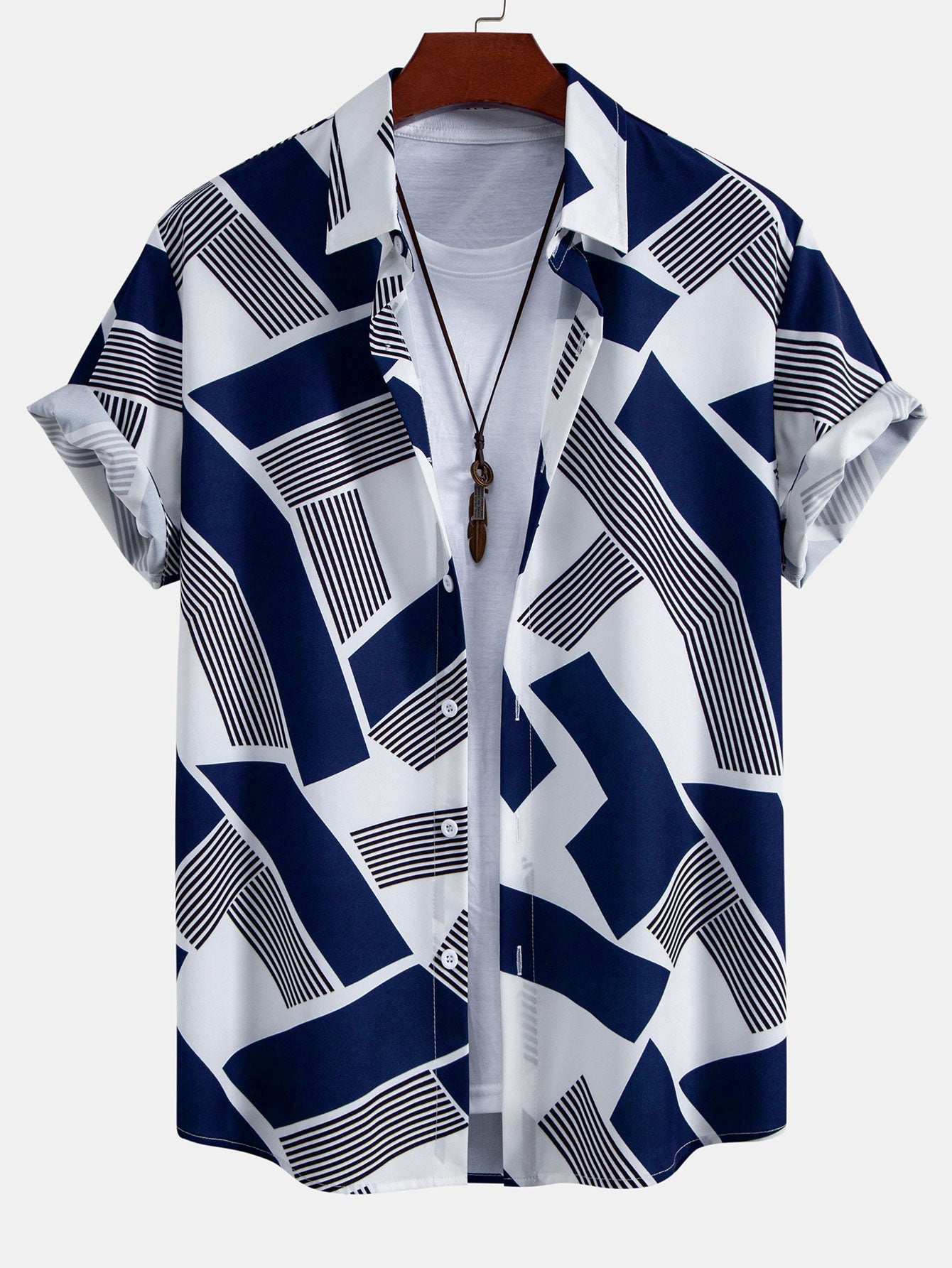 Color Block Geometry Print Button Up Shirt