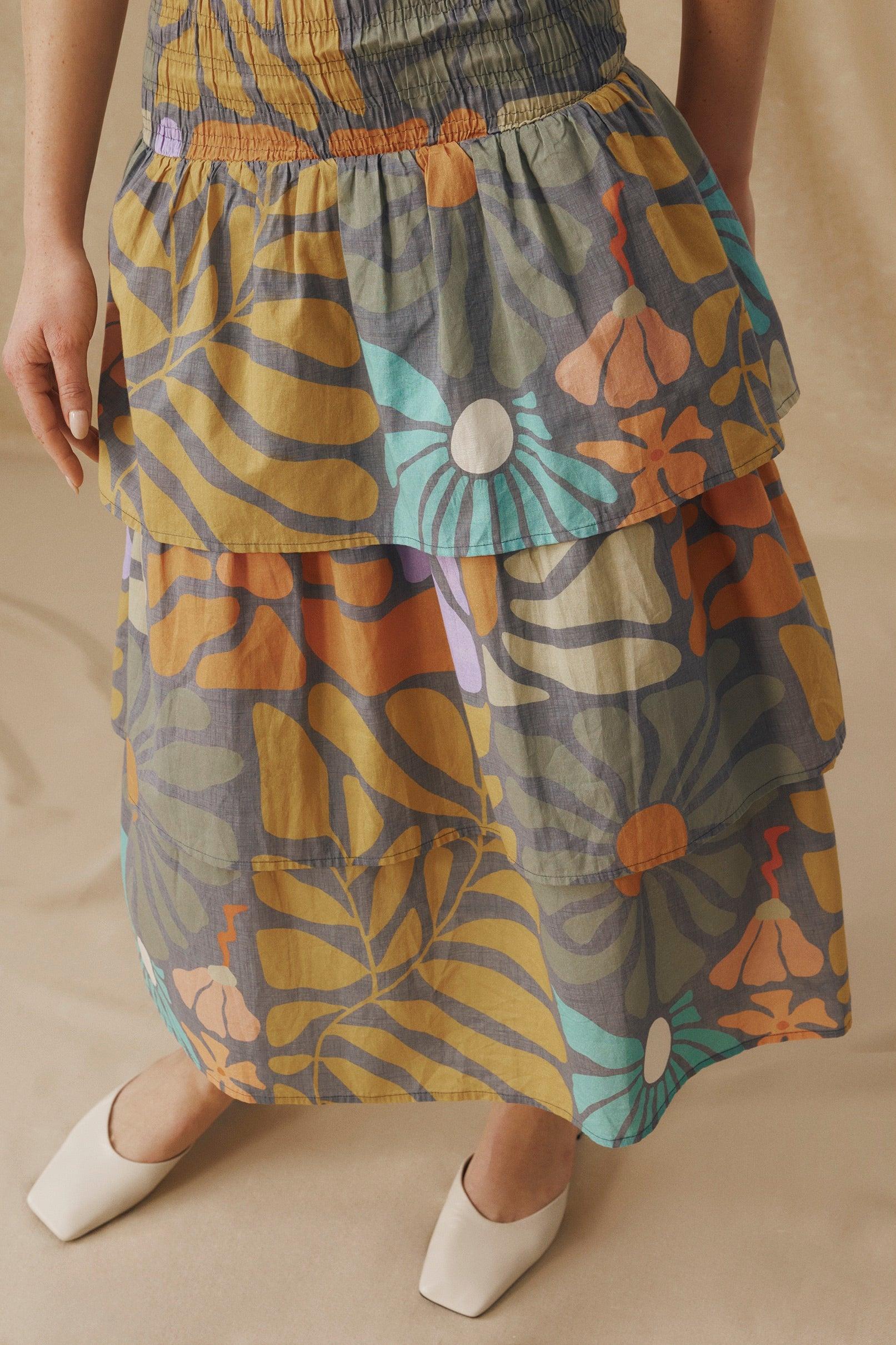 Multicolor Botanical Print Midi Dress