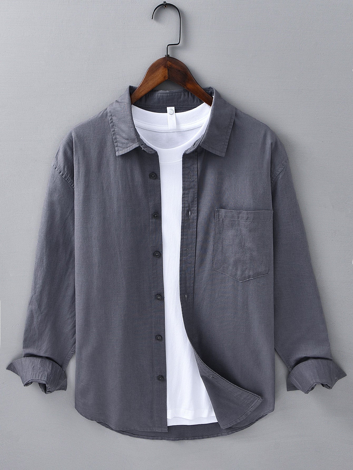 Long Sleeve Linen Cotton Shirt With Pocket