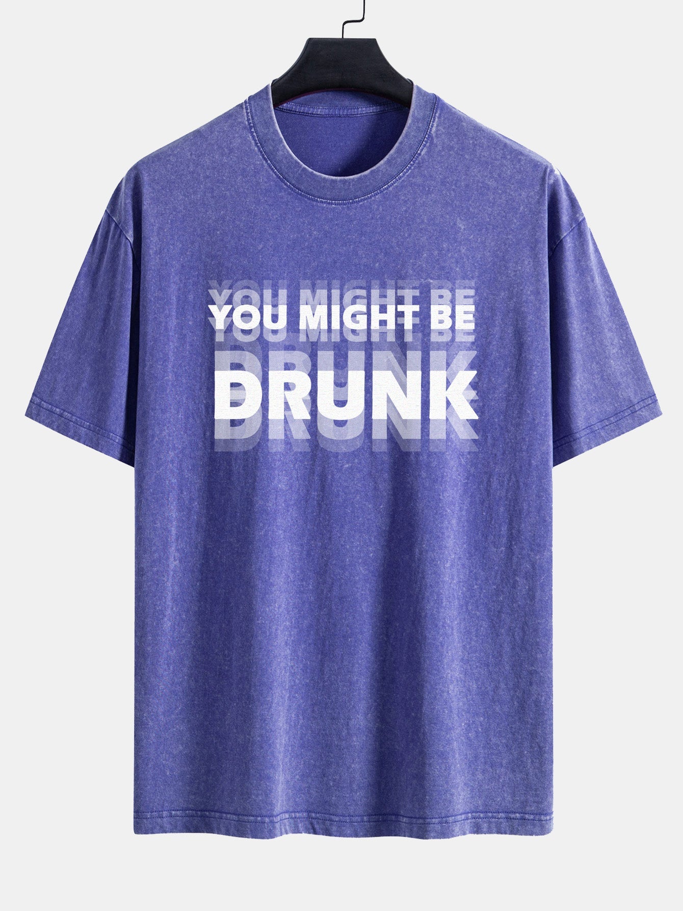 You Might Be Drunk Print Washed Distressed Drop Shoulder T-Shirt