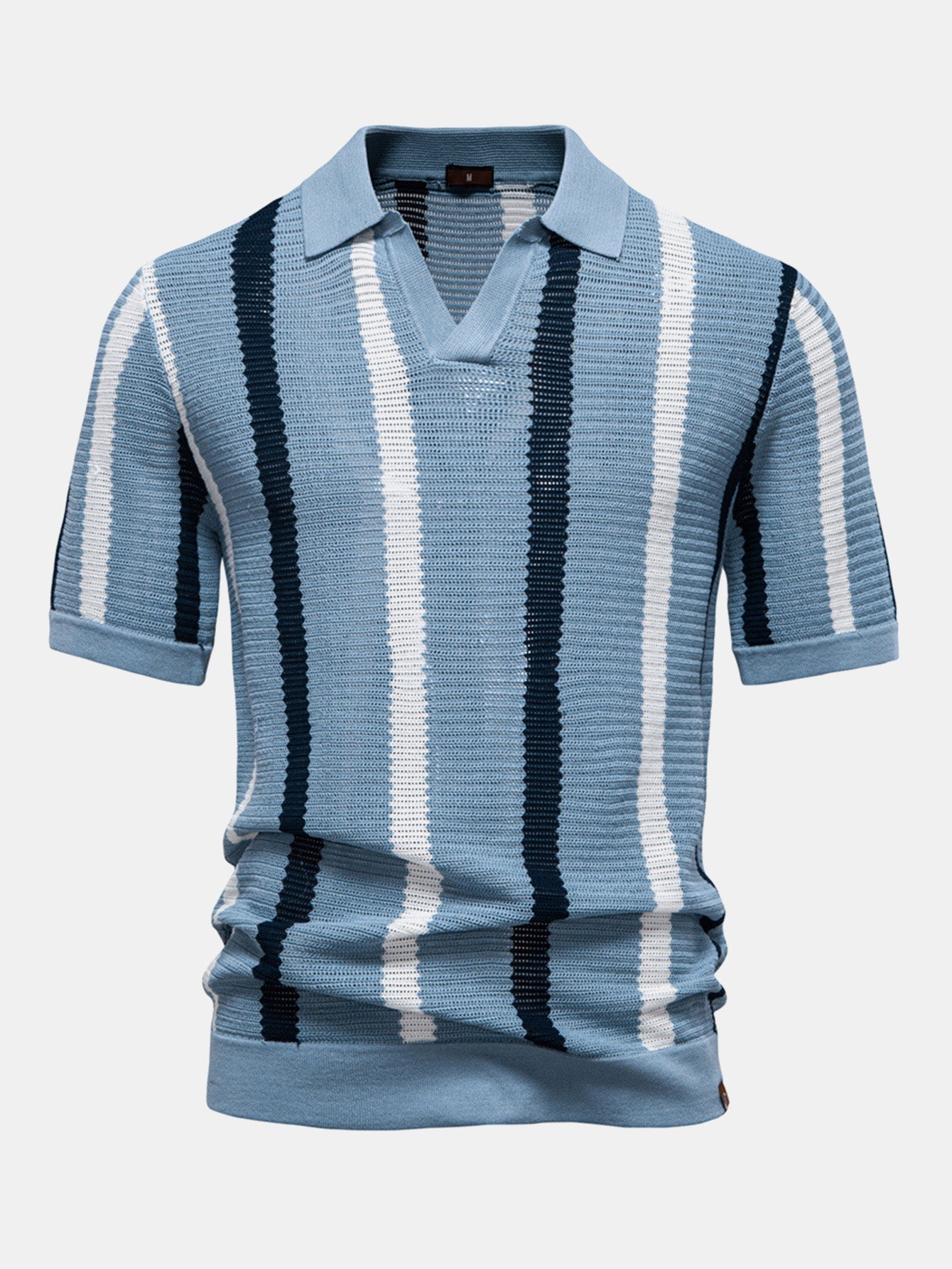 Stripe Knit V Neck Polo Shirt
