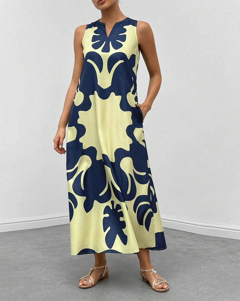 Stylish pocket print tank top dress