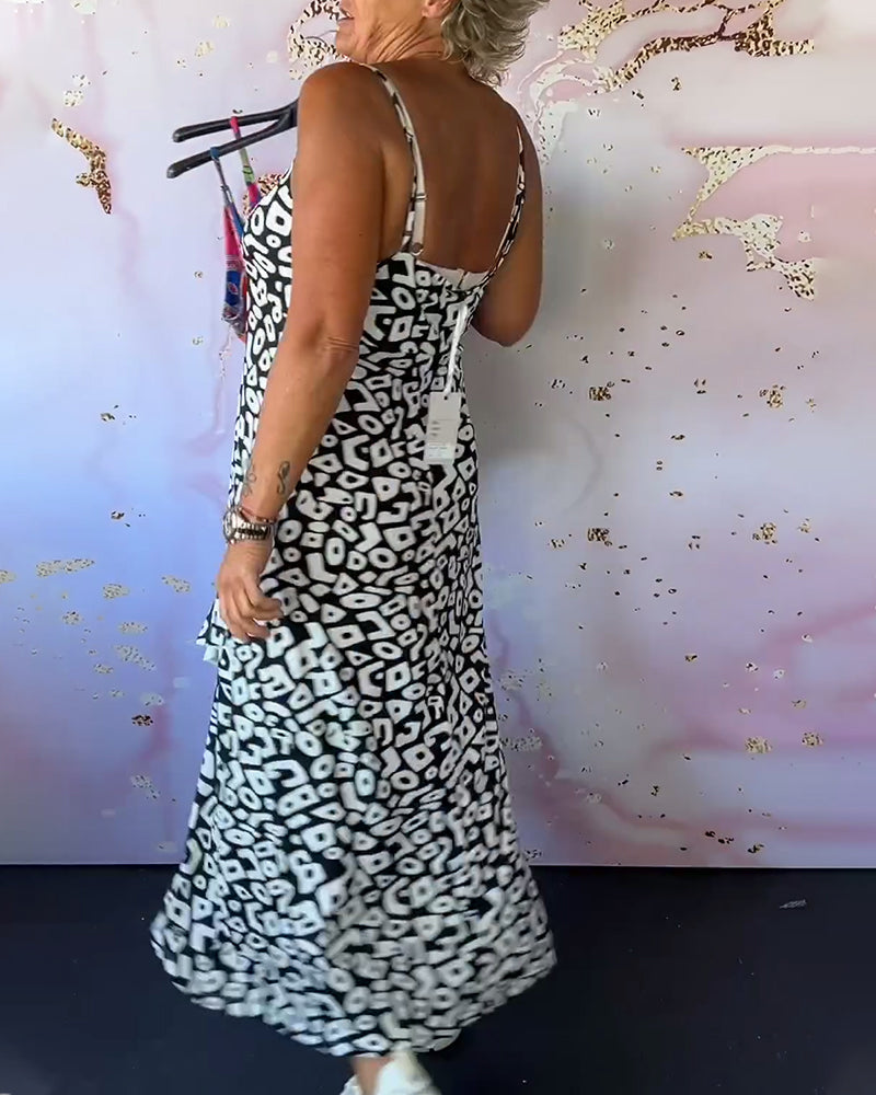 Retro print patchwork cami dress