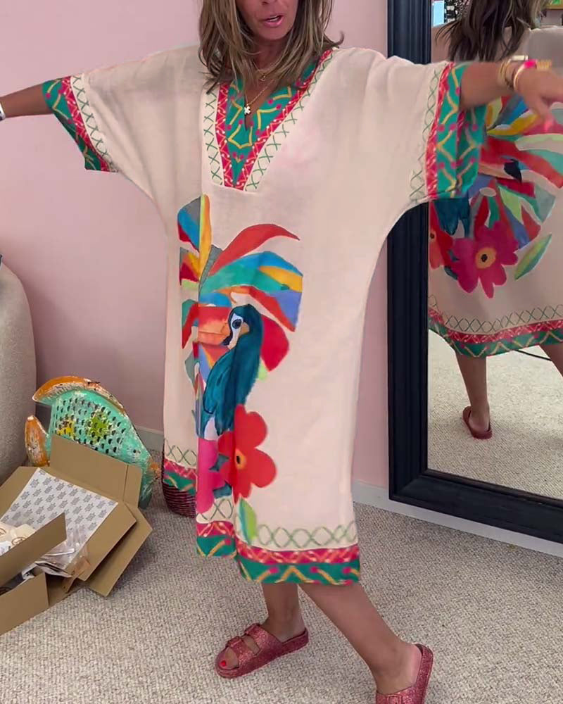 V-neck Graffiti Print Dress