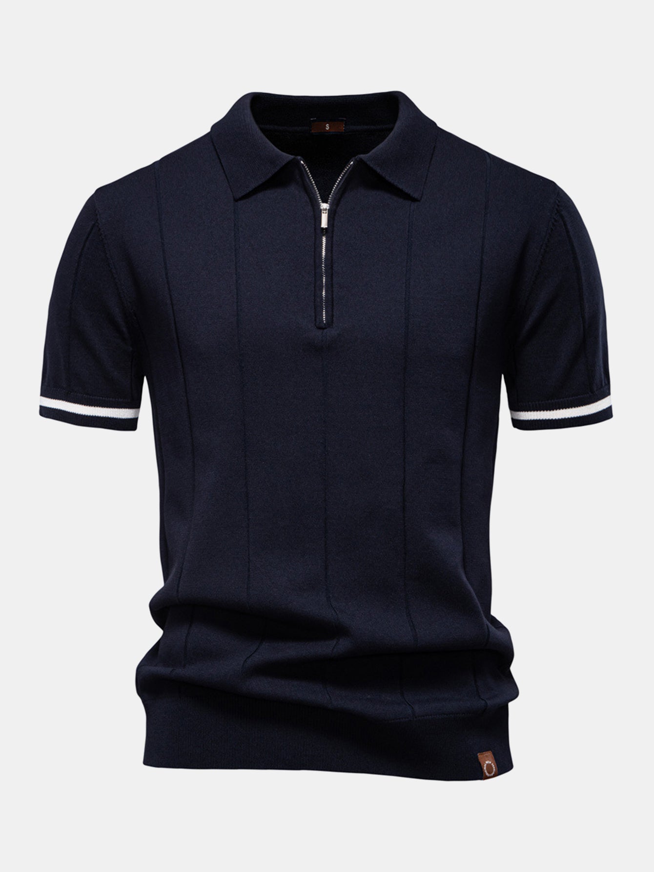 Contrast Trim Zipper Knit Polo Shirt