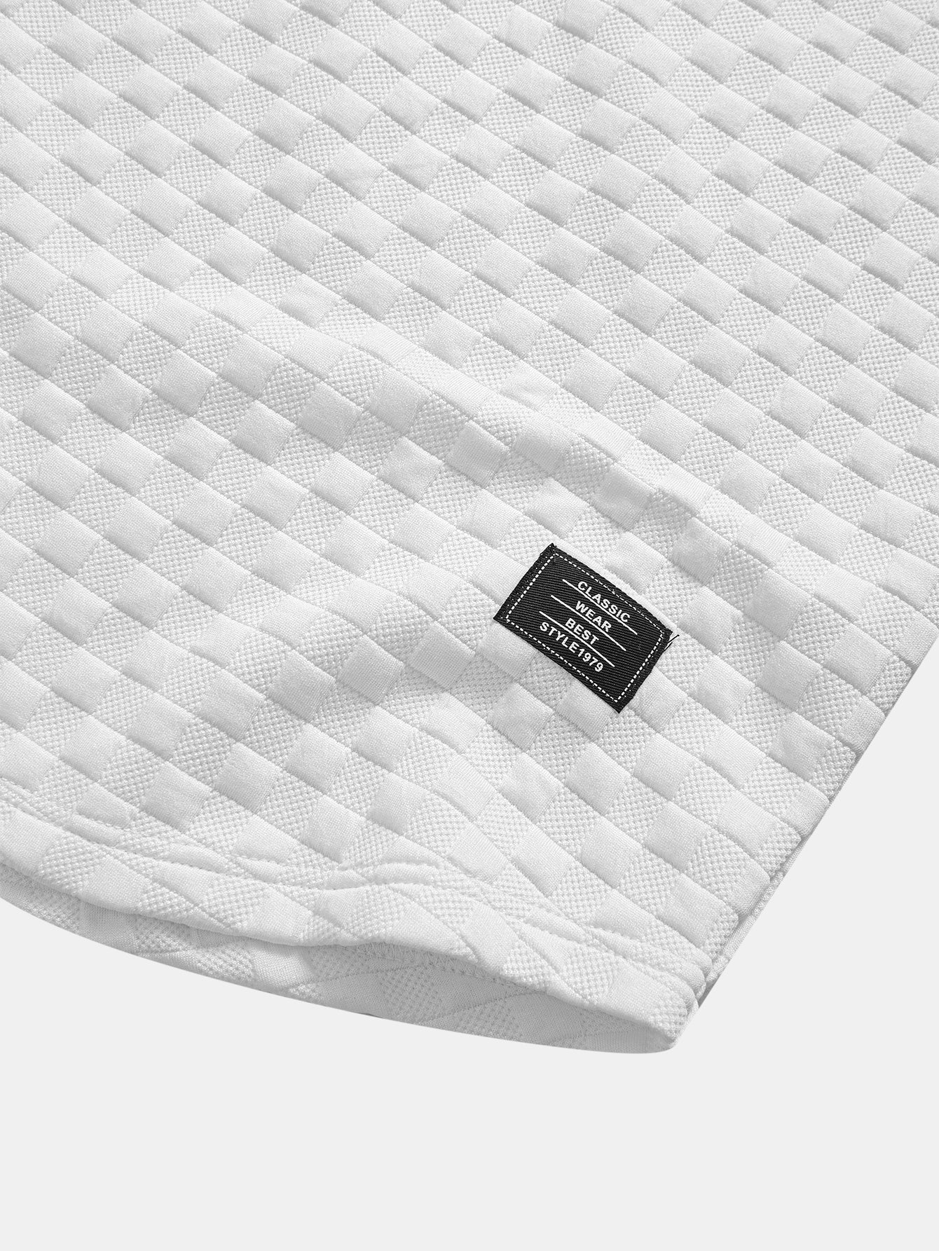 Checkerboard Jacquard Arc Hem Hooded T-Shirt