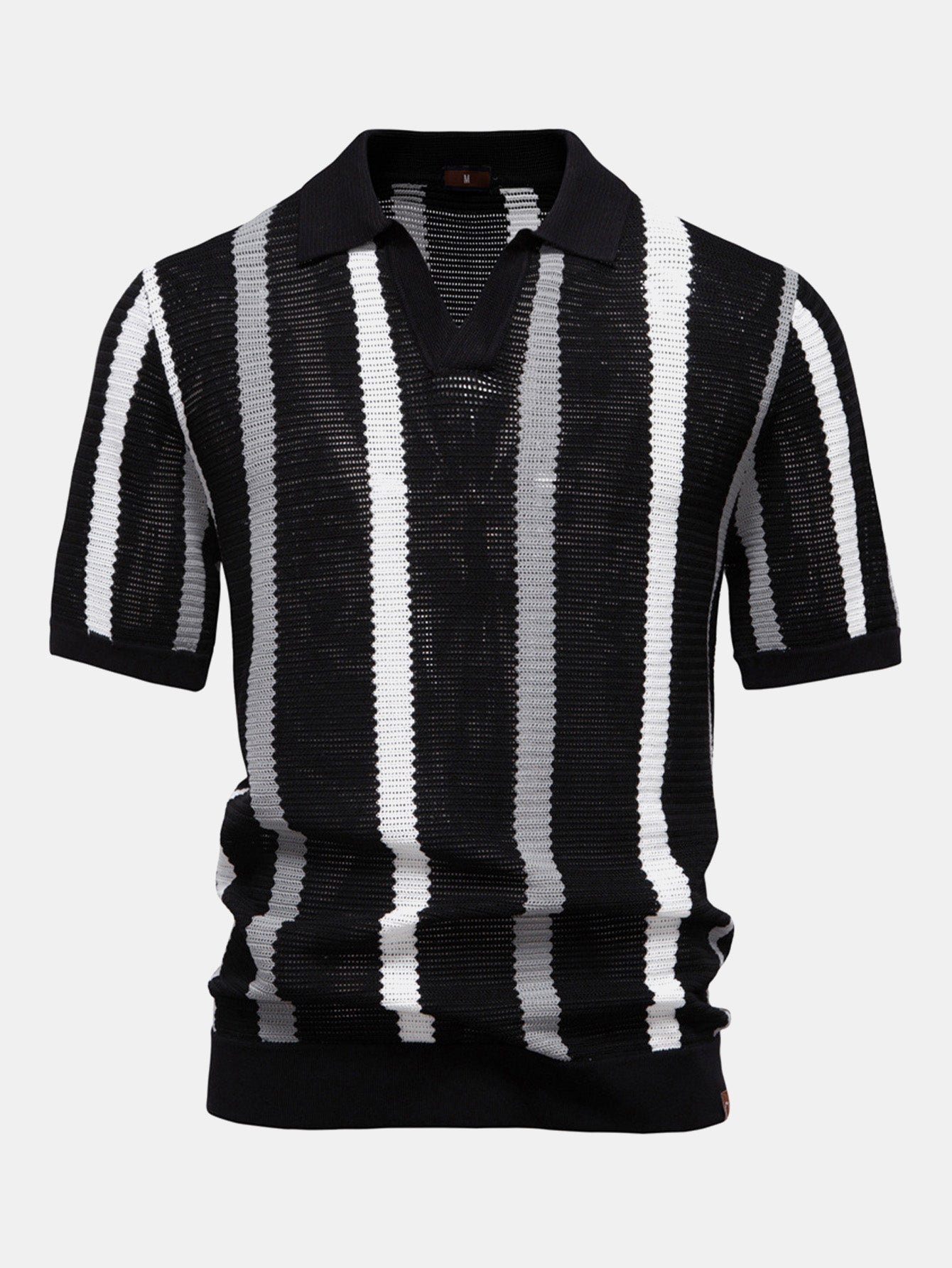 Stripe Knit V Neck Polo Shirt
