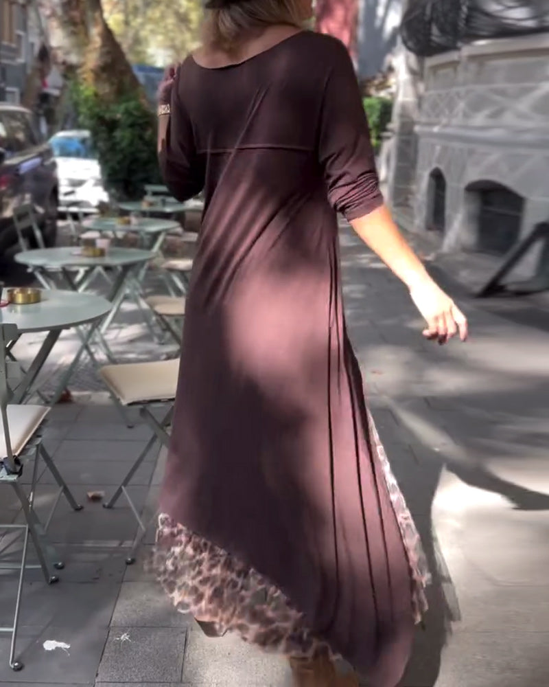 Long Sleeve Solid Color Irregular Dress