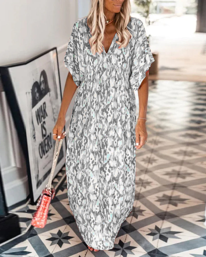 V-neck fashion print short-sleeved dress