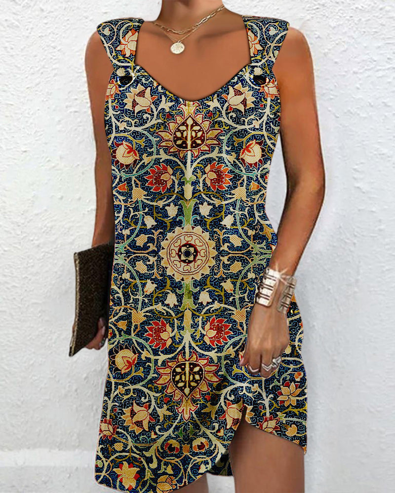 Colorful totem print sleeveless dress