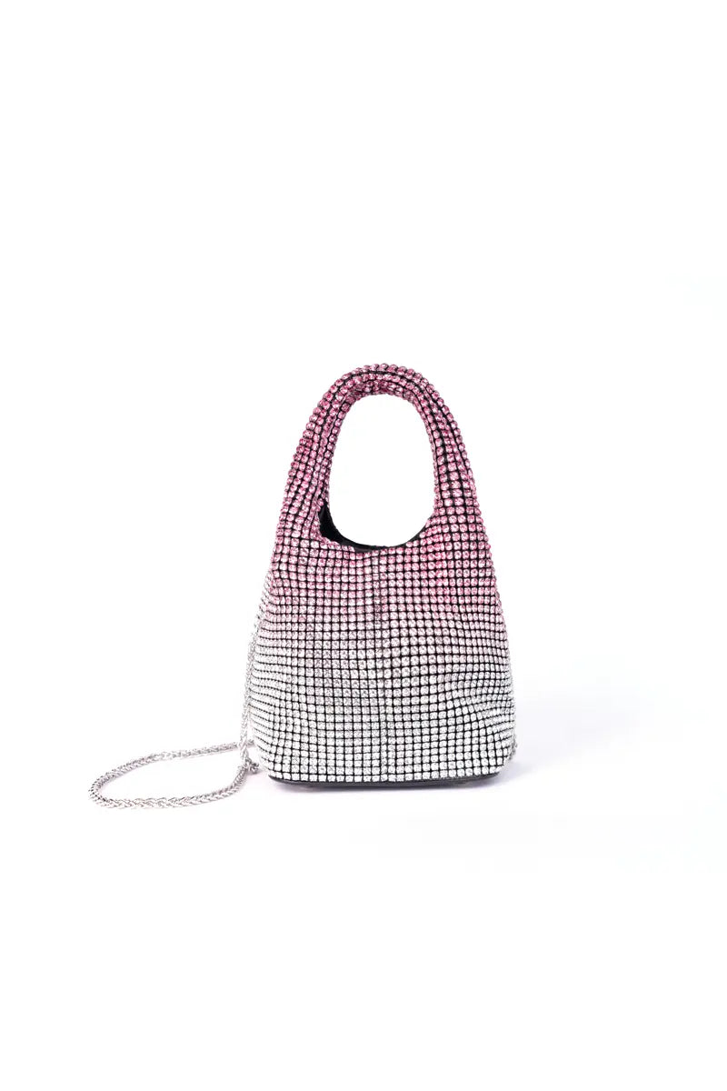Full Rhinestone Mesh Evening Bucket Bag