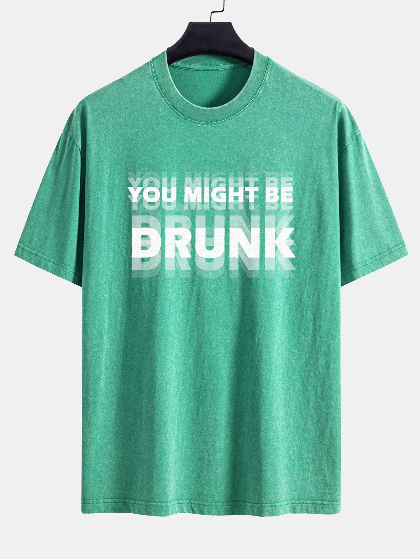 You Might Be Drunk Print Washed Distressed Drop Shoulder T-Shirt