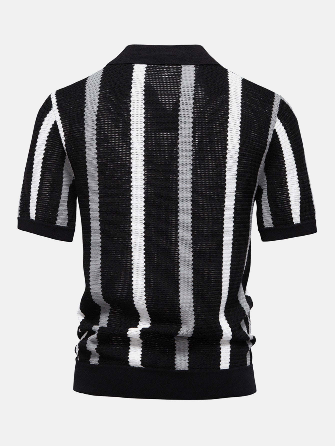 Stripe Knit V Neck Polo Shirt